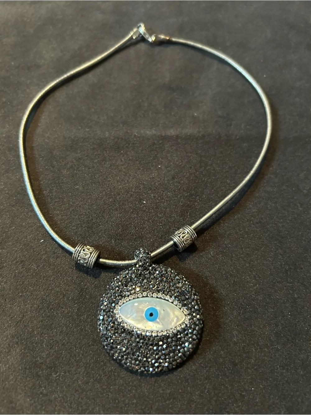 Evil Eye Pavé Pendant Necklace in Black and Blue rhinestone choker